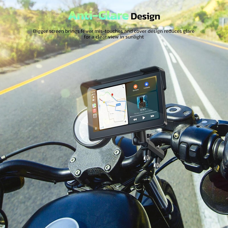 LAMTTO 7-Inch Wireless Motorcycle Carplay GPS Navigation System with Apple Carplay and Android Auto, Portable Moto Car Play Screen with Dual Bluetooth, Navigation, Siri, Google Assistant, Anti-Glare - Image 5